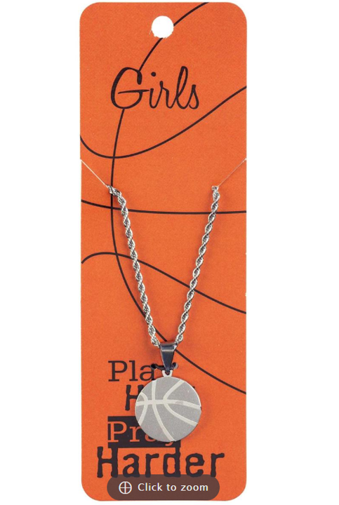 NECKLACE BASKETBALL PRAY HARD HER SSTL 18"