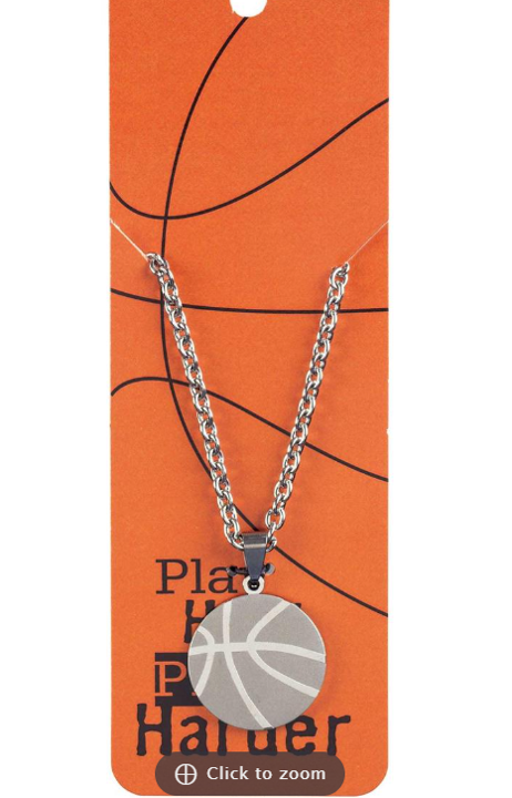NECKLACE BASKETBALL PRAY HARD HIM SSTL 24"