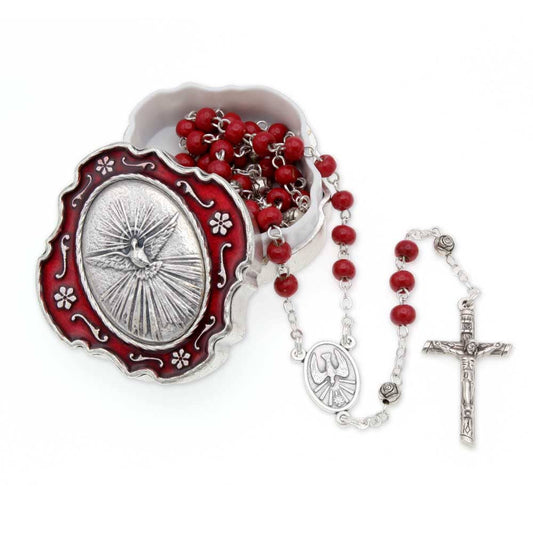 Holy Spirit Rosary Wooden Beads & Keepsake Box Gift Set