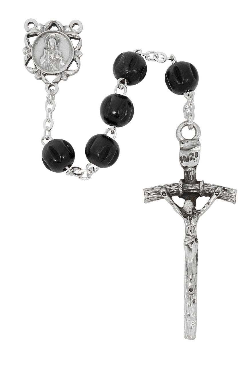 BLACK WOOD CARVED ROSARY
