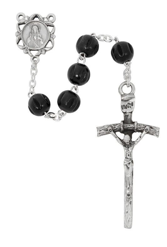 BLACK WOOD CARVED ROSARY