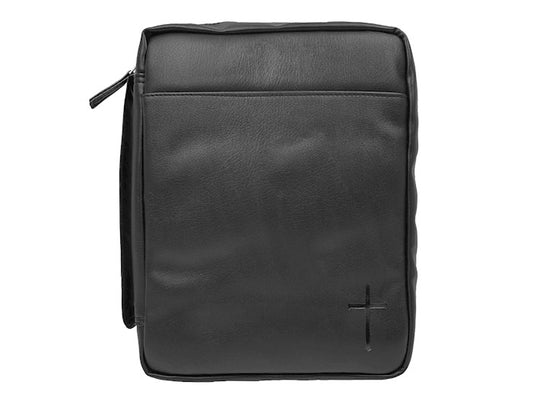 Bible Cover, Imitation Leather with Cross, Black-XL