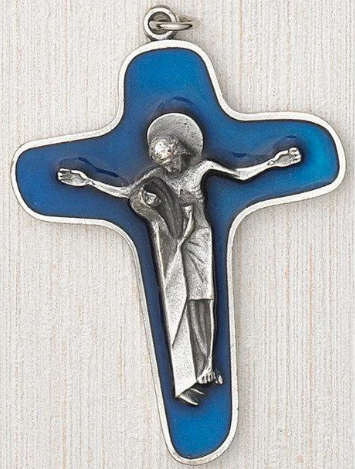 3-1/2 Inch Blue Enamel Comfort Cross