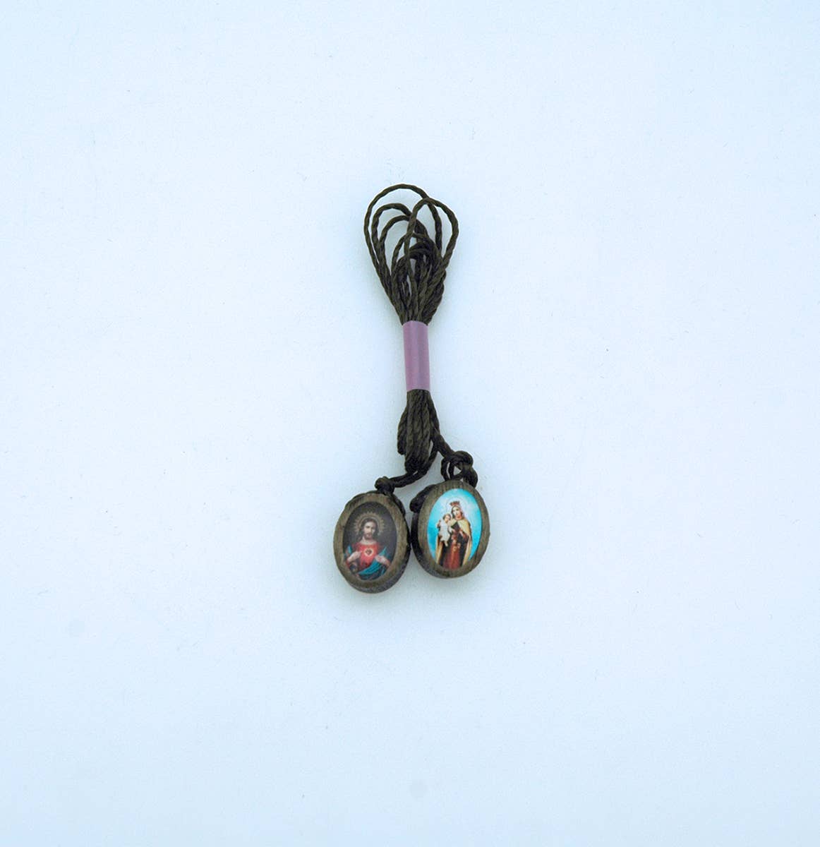BA22365 - Brazilian Wood Oval Scapular Pendant Necklace