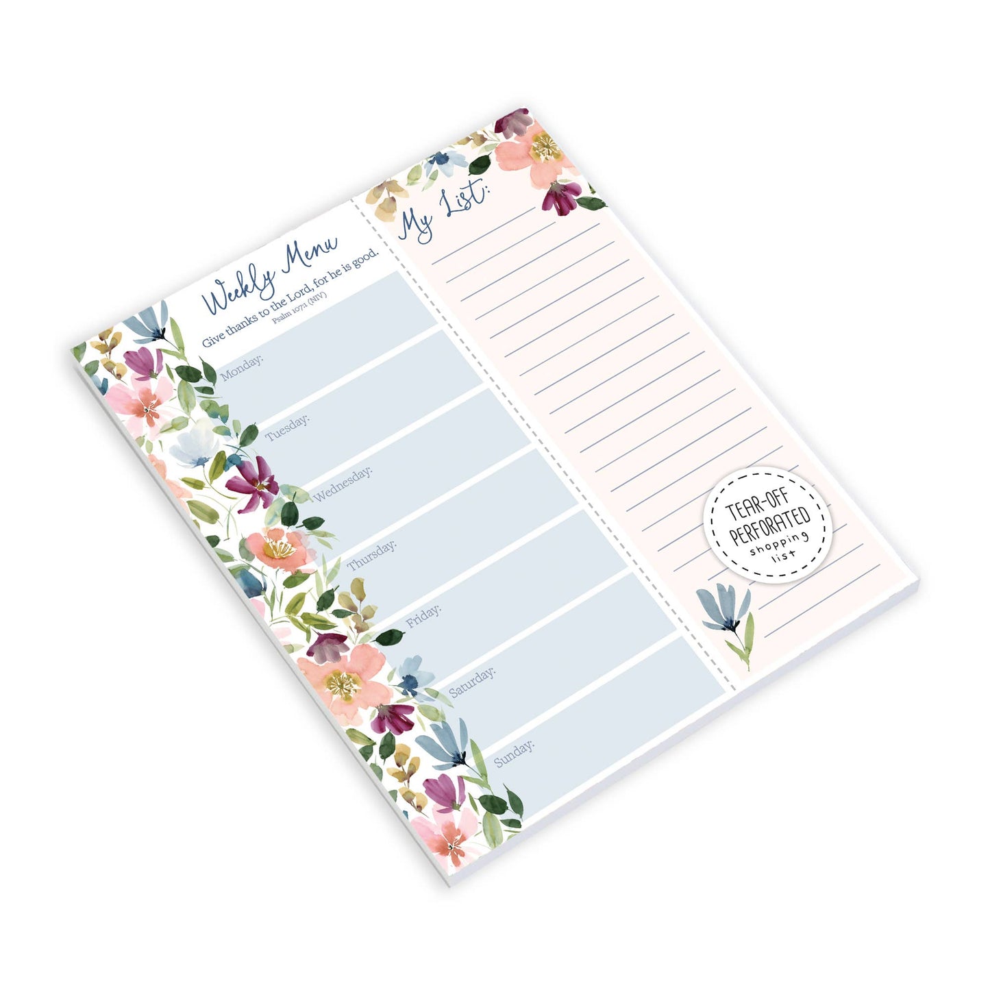 Meal Planner Pad - Faithful Flowers - with scripture