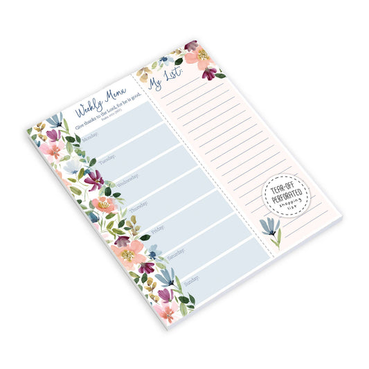 Meal Planner Pad - Faithful Flowers - with scripture