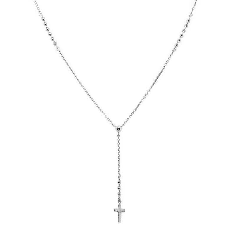 Tiny Small Cross Bead Drop Necklace in 925 Sterling Silver