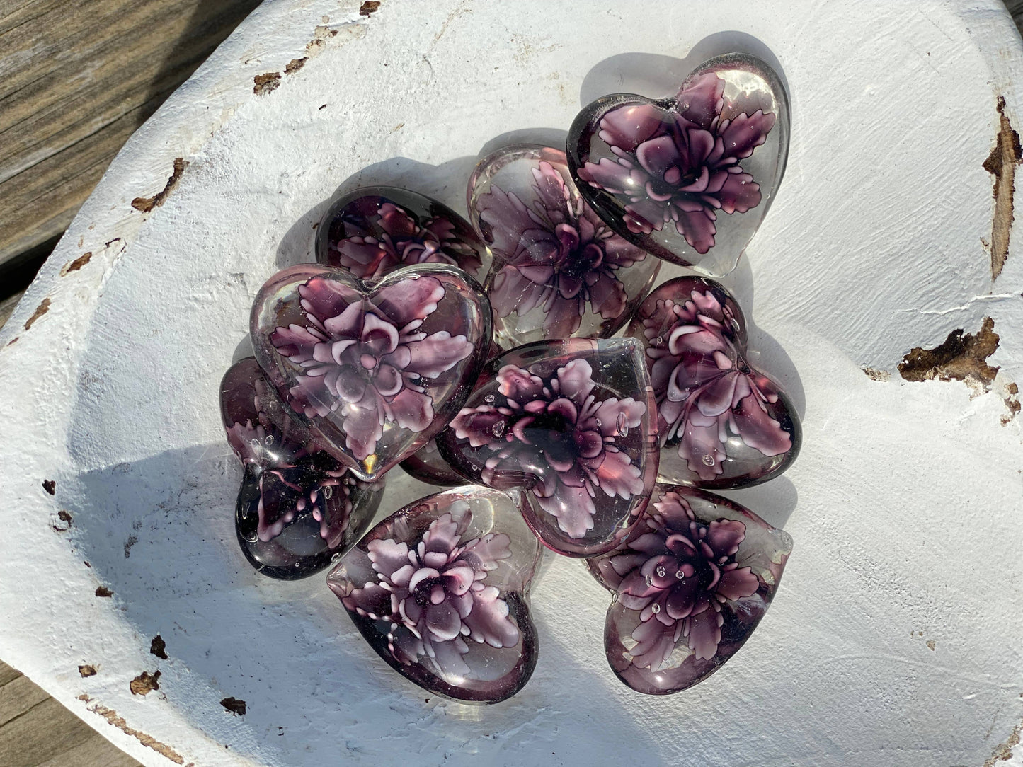 Floral Glass Pocket Hearts in Rainbow Colors