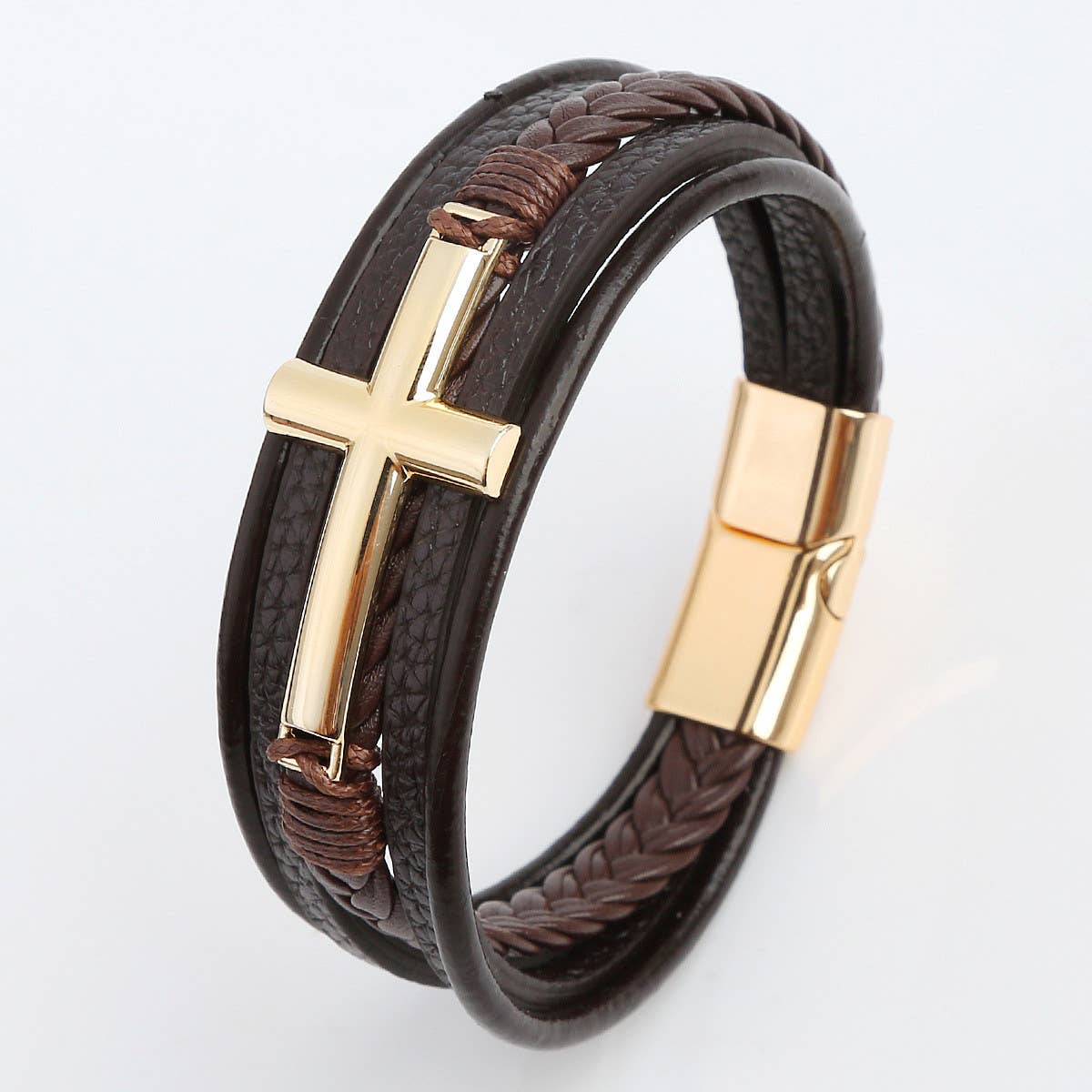 LEATHER HANDWOVEN MAGNET BUCKLE BRACELET