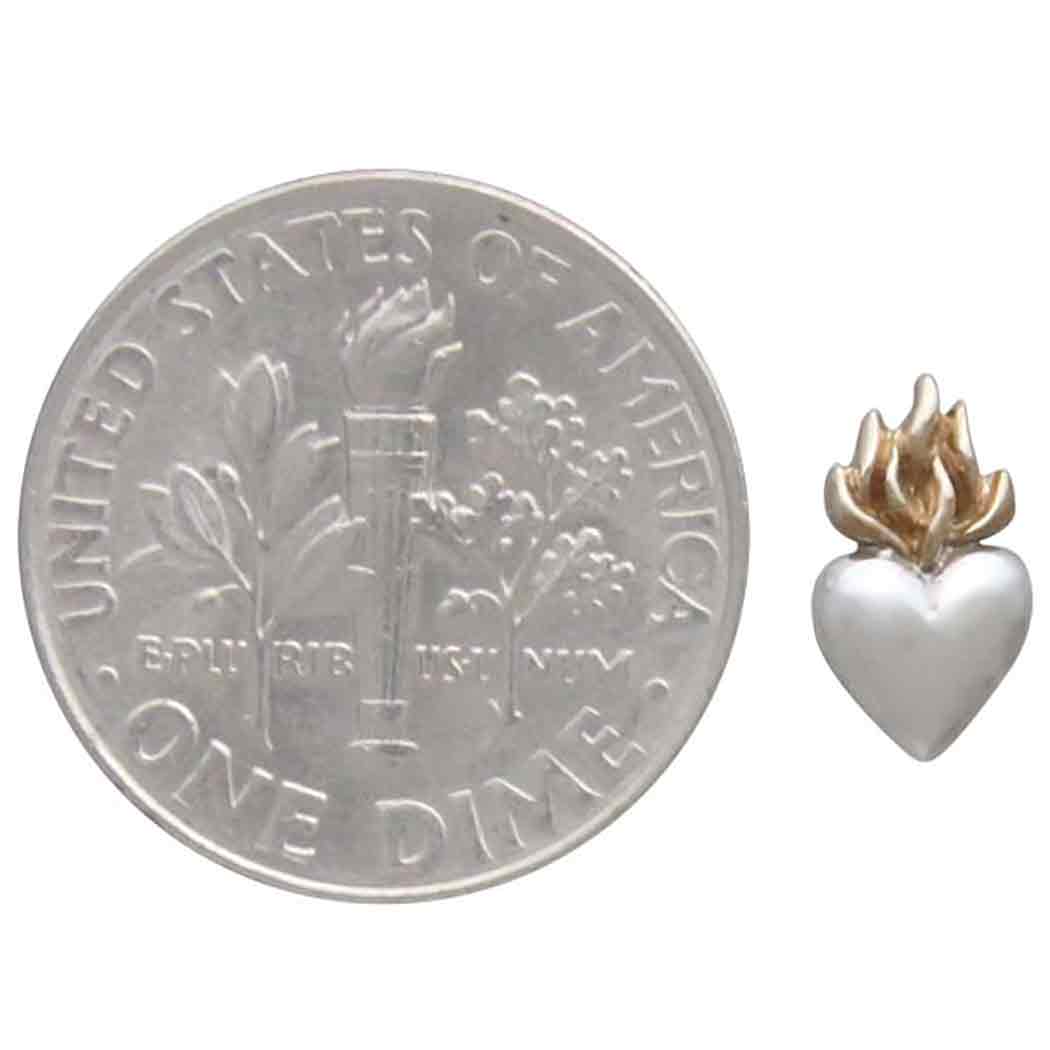 Heart Post Earrings with Bronze Flame 9x5mm