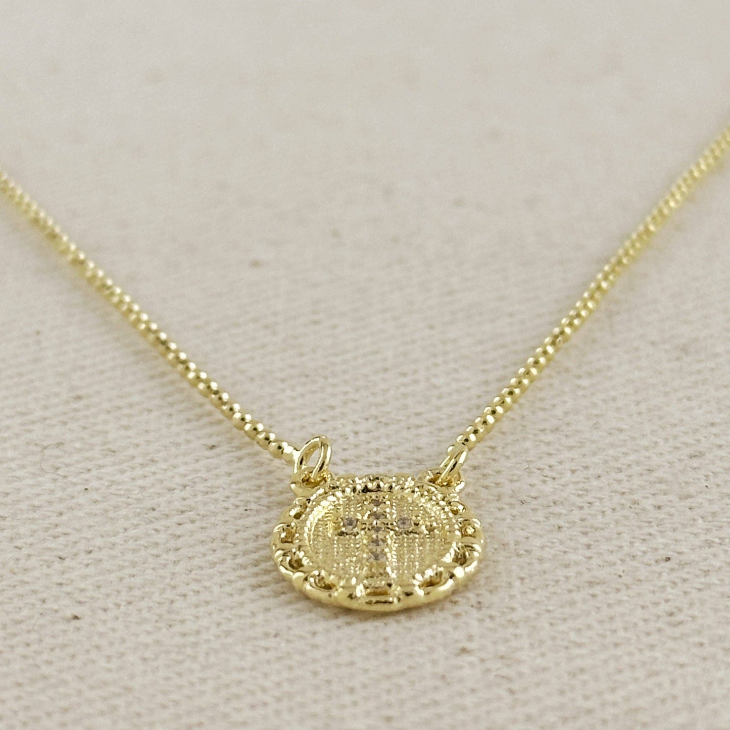 18k Gold Filled Cross Plate Scapular Necklace