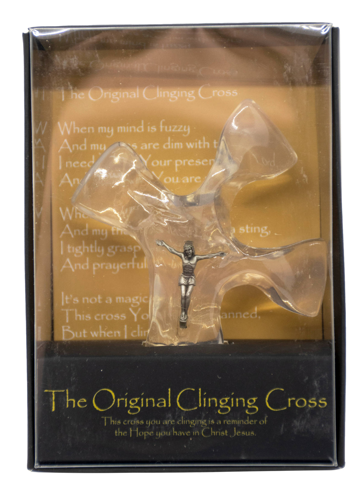 Living Water Clear Clinging Cross with Embedded Crucifix