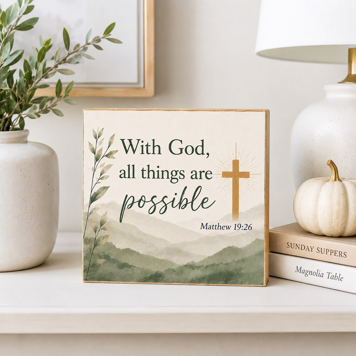 With God All Things Are Possible Inspirational Bible Verse Decor