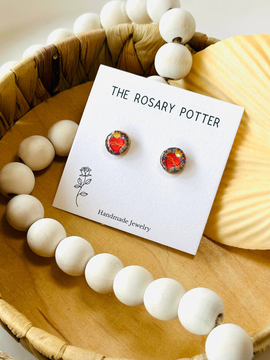 Sacred Heart Stained Glass Polymer Clay Stud Earrings 