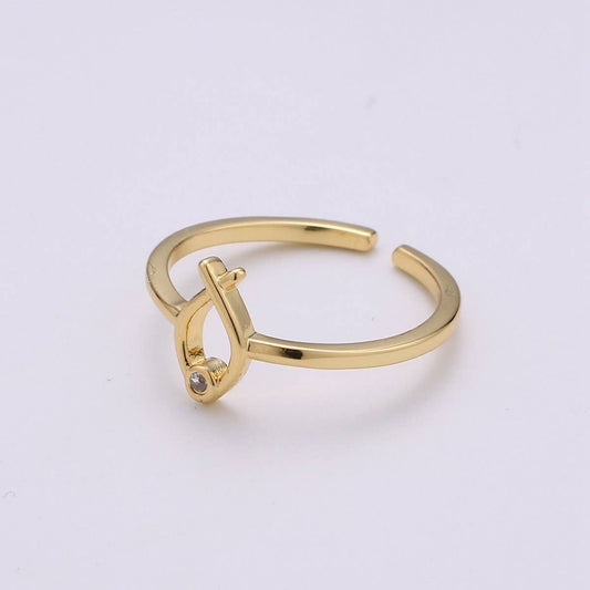 Christian Fish Ring Stackable Ring, Thin Ring, Vermeil Ring, Dainty Stacking Rings, Open Ring, Thin Adjustable Ring Religious Jewelry R-106