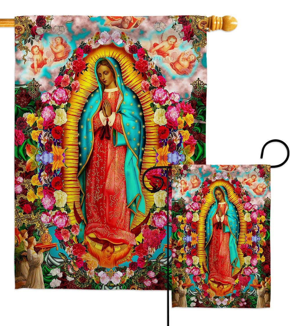 Our Lady of Guadalupe Religious Faith Floral Decor Flag