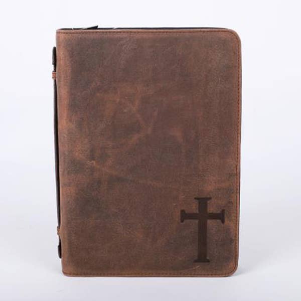 Bible Cover - Buffalo Leather - Cross - L
