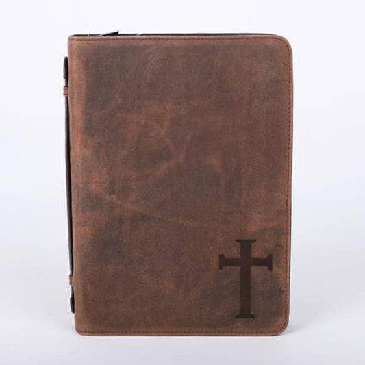 Bible Cover - Buffalo Leather - Cross - L