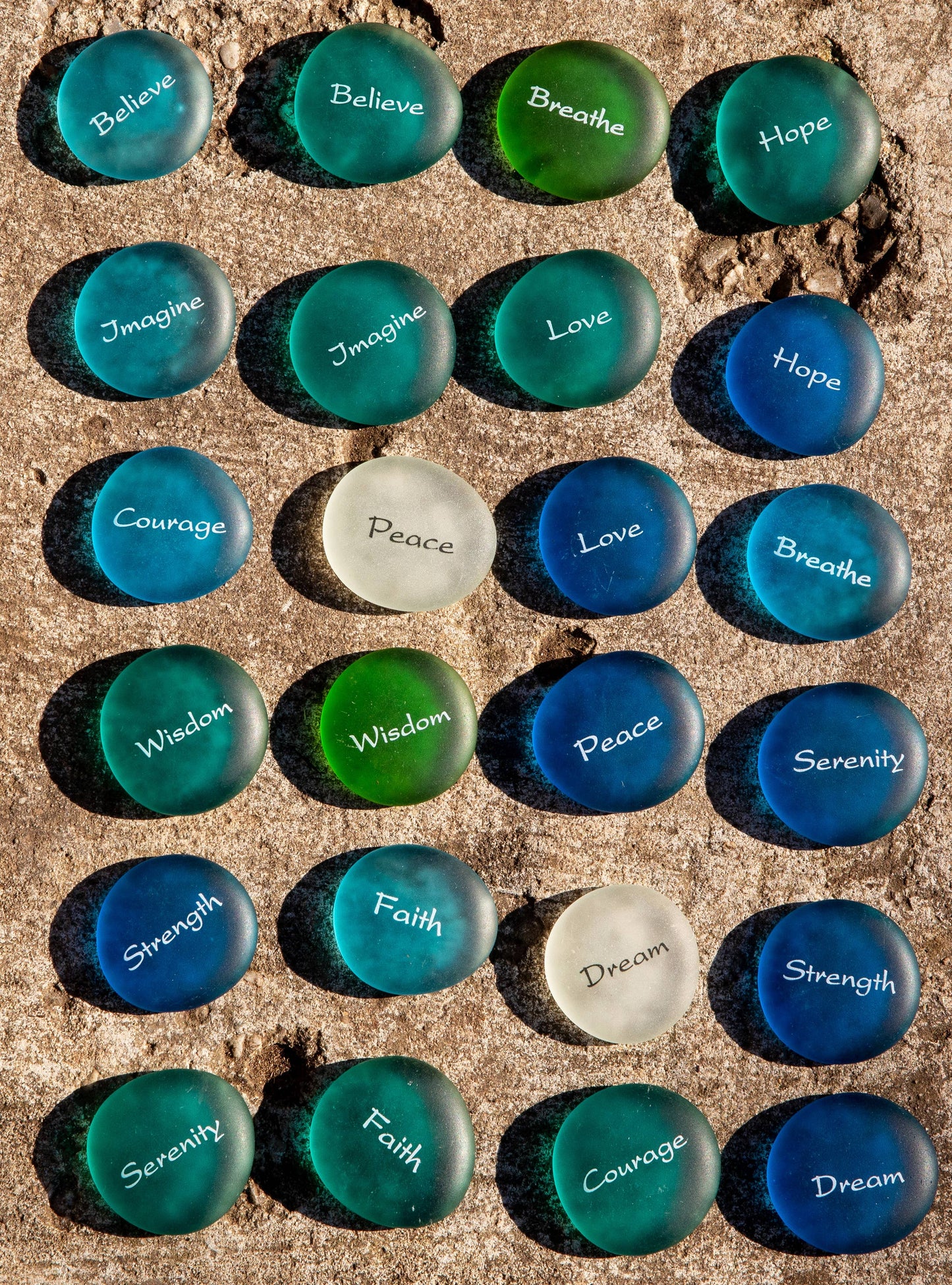 Sea Stones - Imprinted Glass Word Stones - Replica Sea Glass