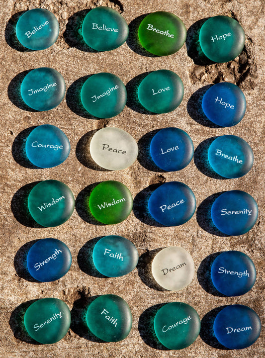Sea Stones - Imprinted Glass Word Stones - Replica Sea Glass