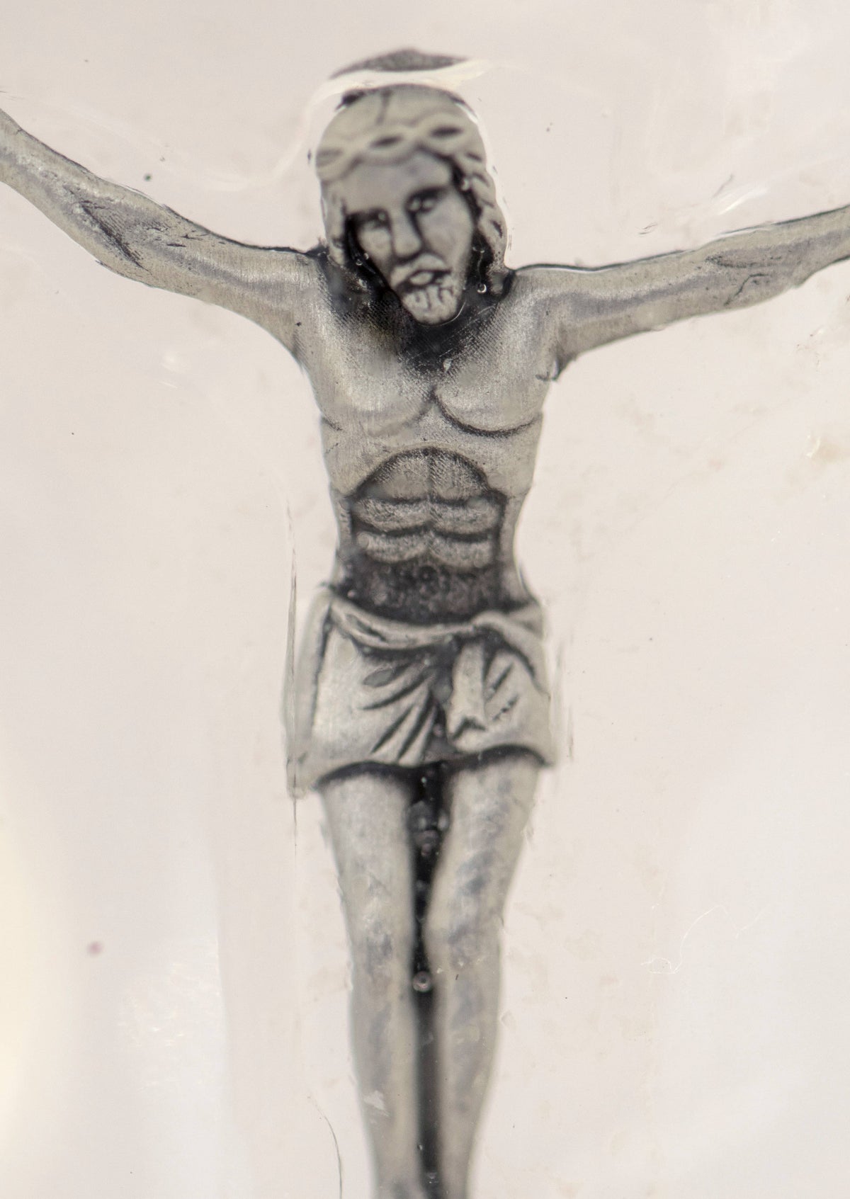 Living Water Clear Clinging Cross with Embedded Crucifix
