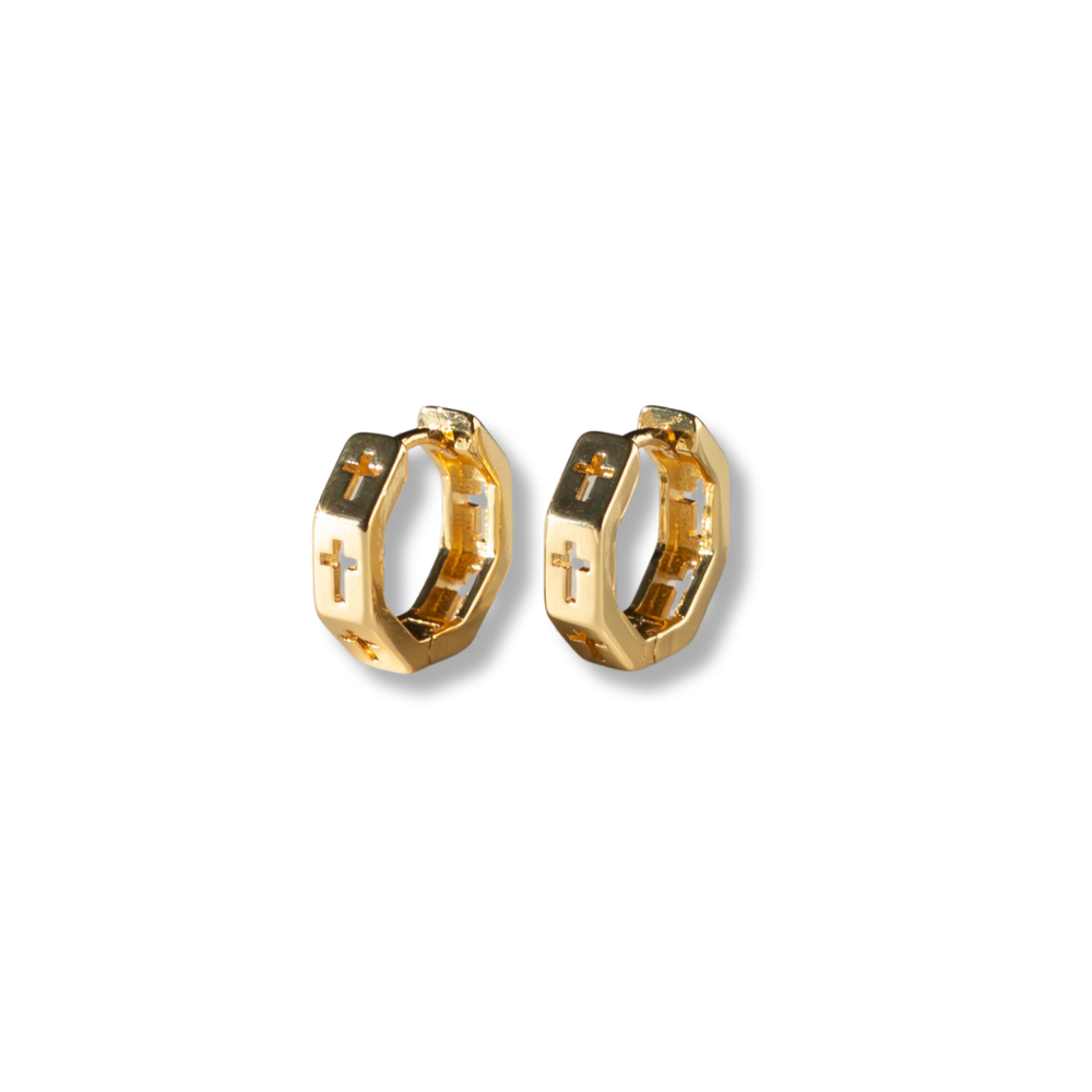 Octagon Hoop Earrings w/ Cross Cutouts