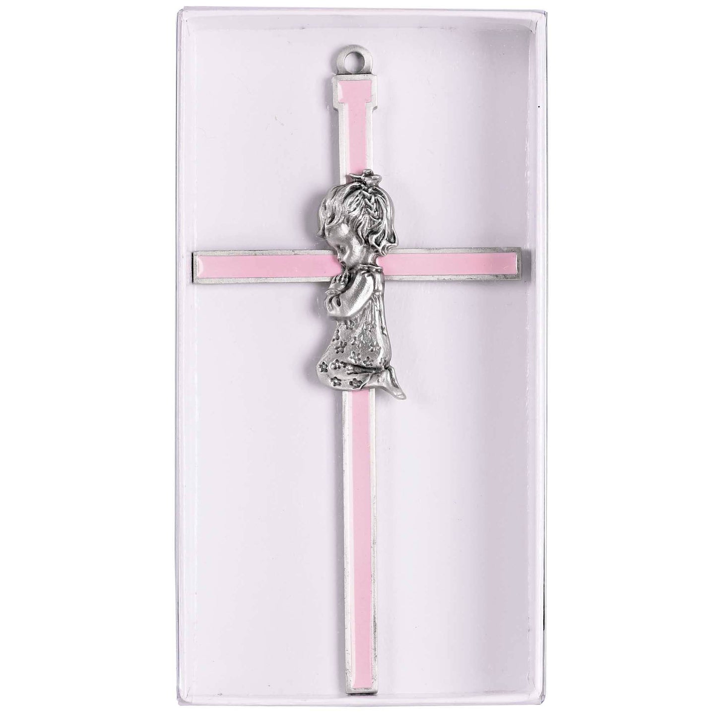 WALL CROSS PRAYING GIRL PINK INLAY 6"