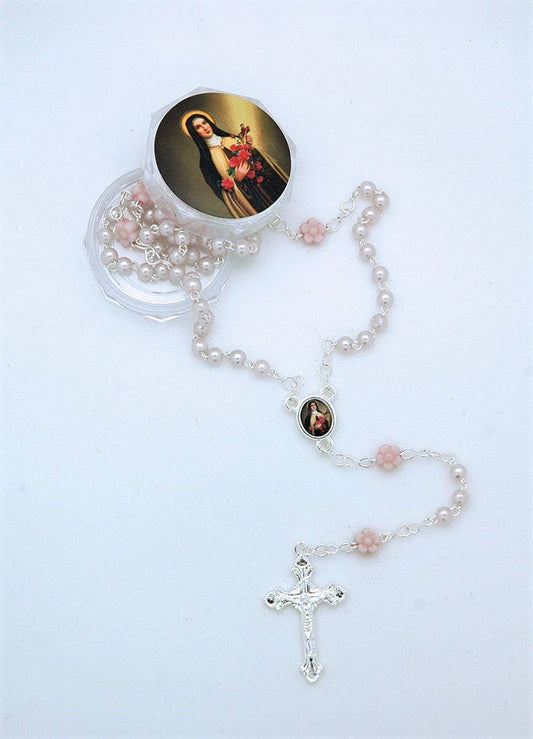 4mm White Pearl Rosary - St Teresa box
