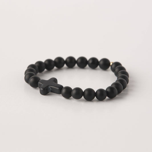 Men's Cross Stone Copper Bead Bracelet