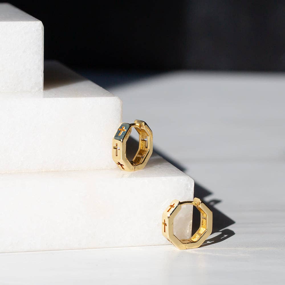 Octagon Hoop Earrings w/ Cross Cutouts