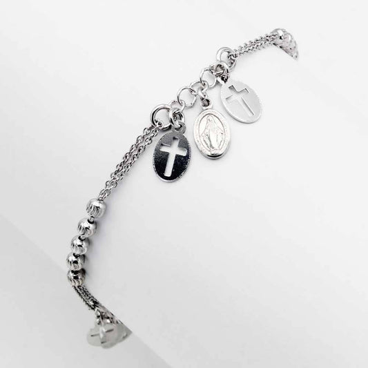 Sterling Silver Rosary Bracelet Miraculous Medal Charms