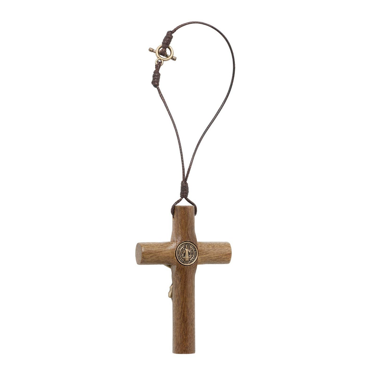 St Benedict Wooden Rearview Mirror Cross    
