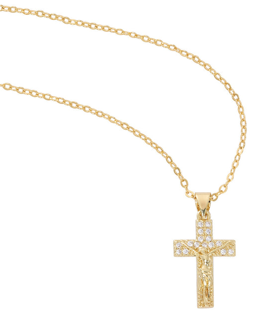 GOLD PLATE CRYSTAL STONE CRUCIFIX