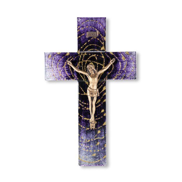 Glass Crucifix - Gold Spiral Purple