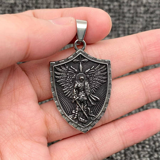 Saint Michael Archangel Shield Stainless Steel Pendant