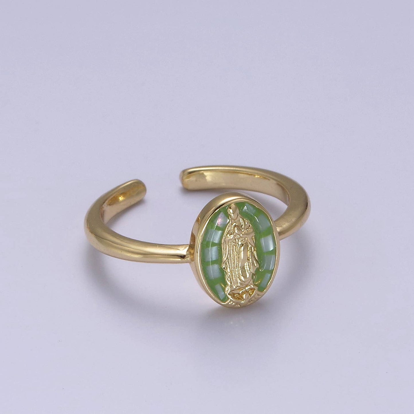 Dainty Minimalist Colorful Holy Mary Gold Adjustable Ring