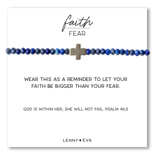 Faith Over Fear Cross Bracelet-3mm Lapis Lazuli
