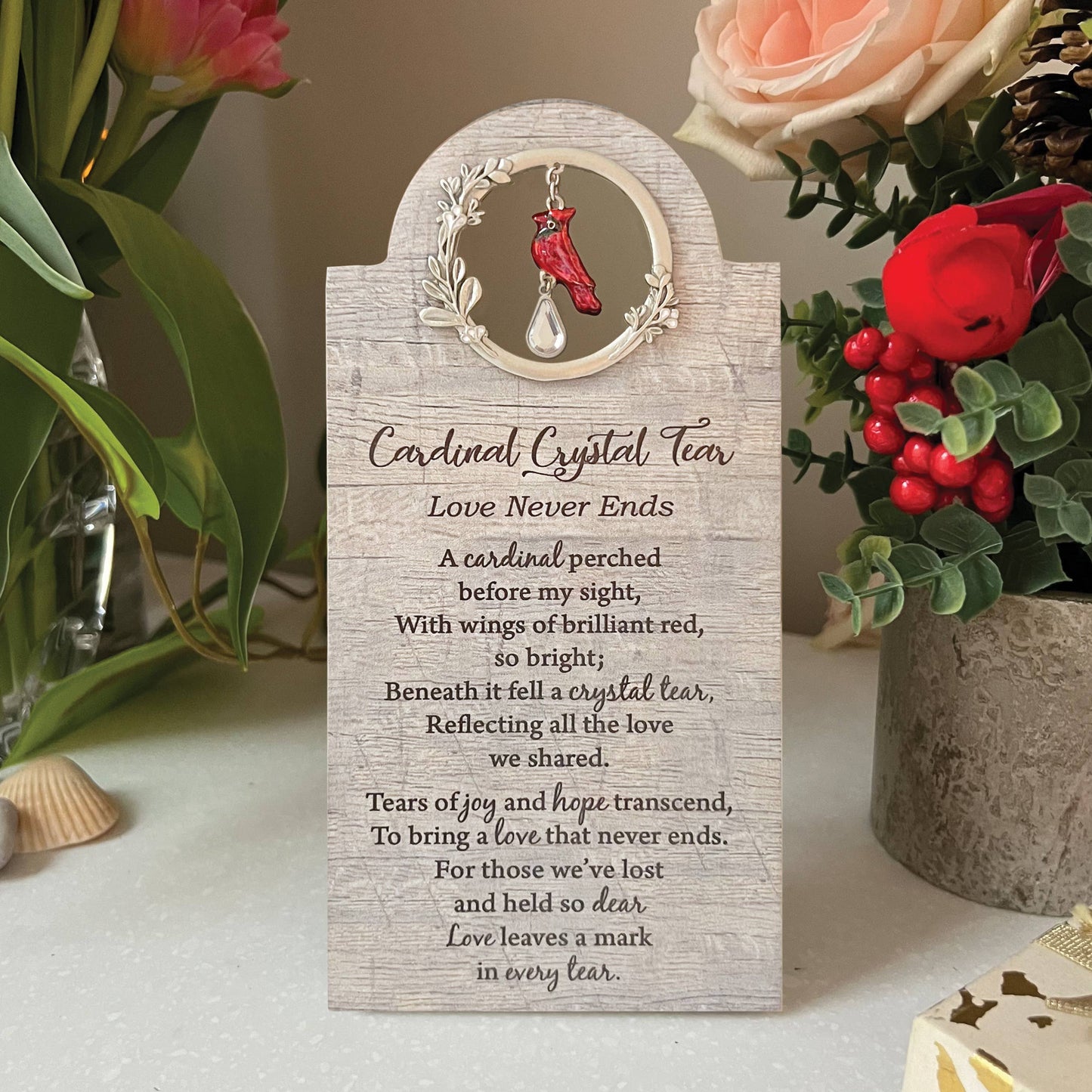 Cardinal Crystal Tear Memorial Plaque 