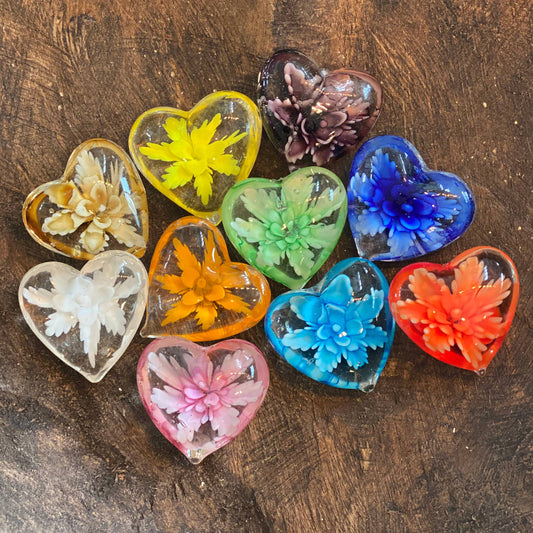 Floral Glass Pocket Hearts in Rainbow Colors