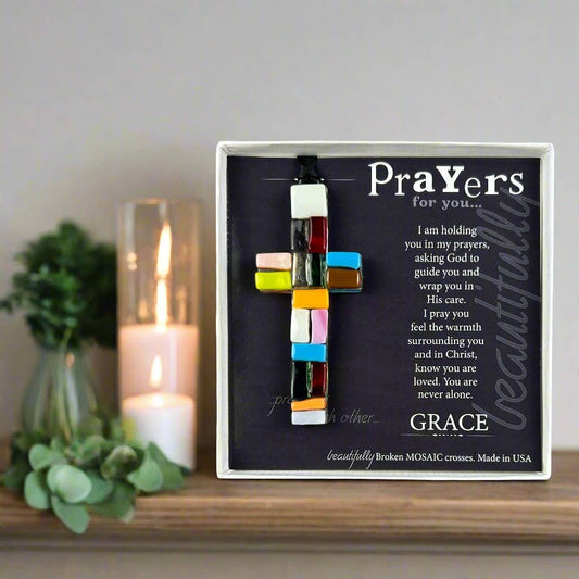 Prayers For You Support Gift USA Handmade Glass Cross 4477