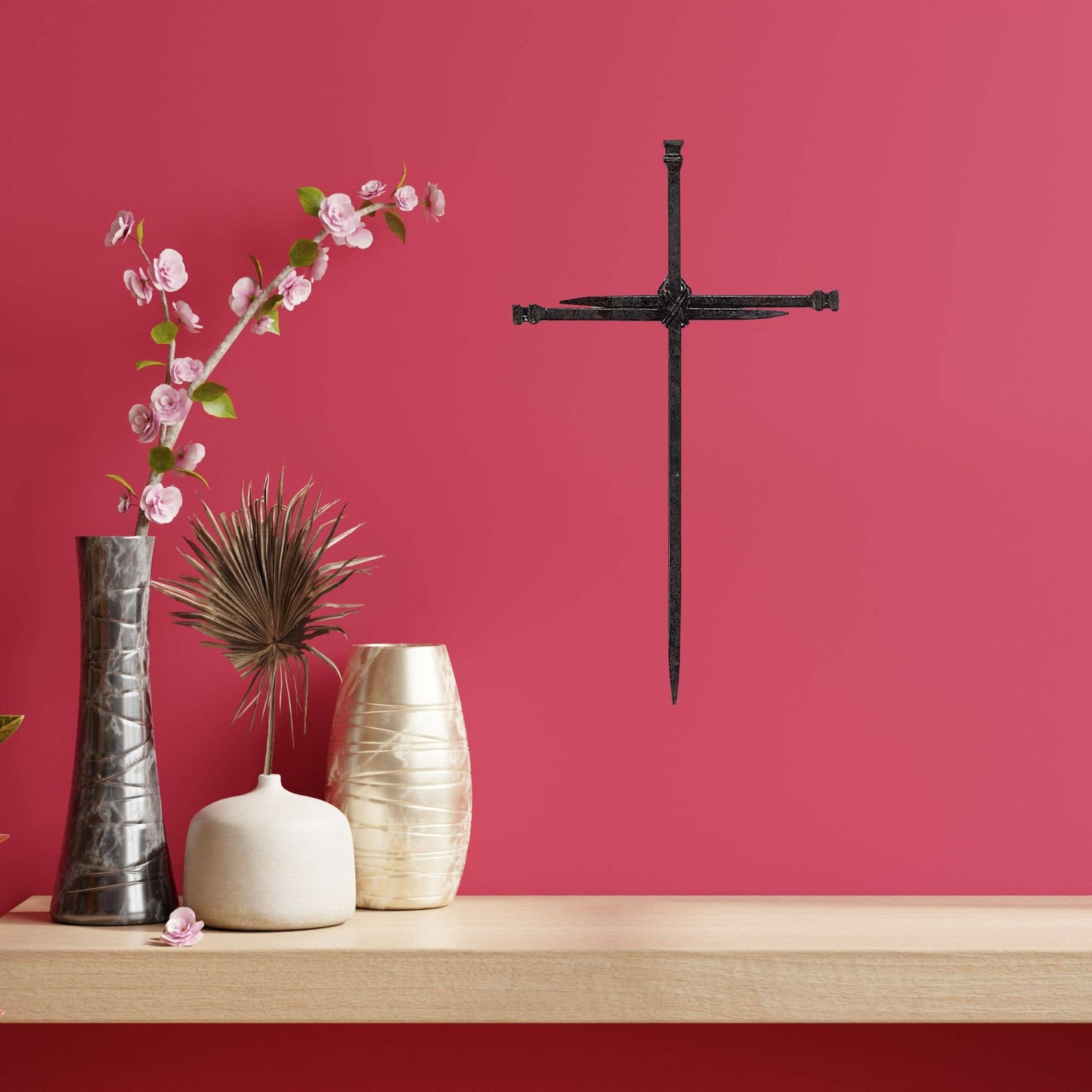 Tall Metal Nails Wall Cross