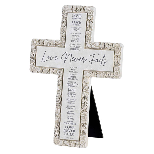 Tabletop Floral Cross Love Never Fails