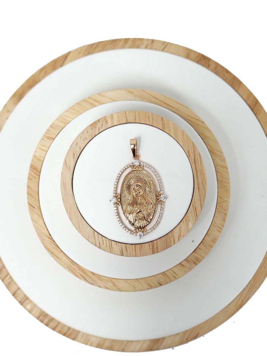18k Gold Fill Virgin Mary Pendant Vintage Design Cubic Zircon