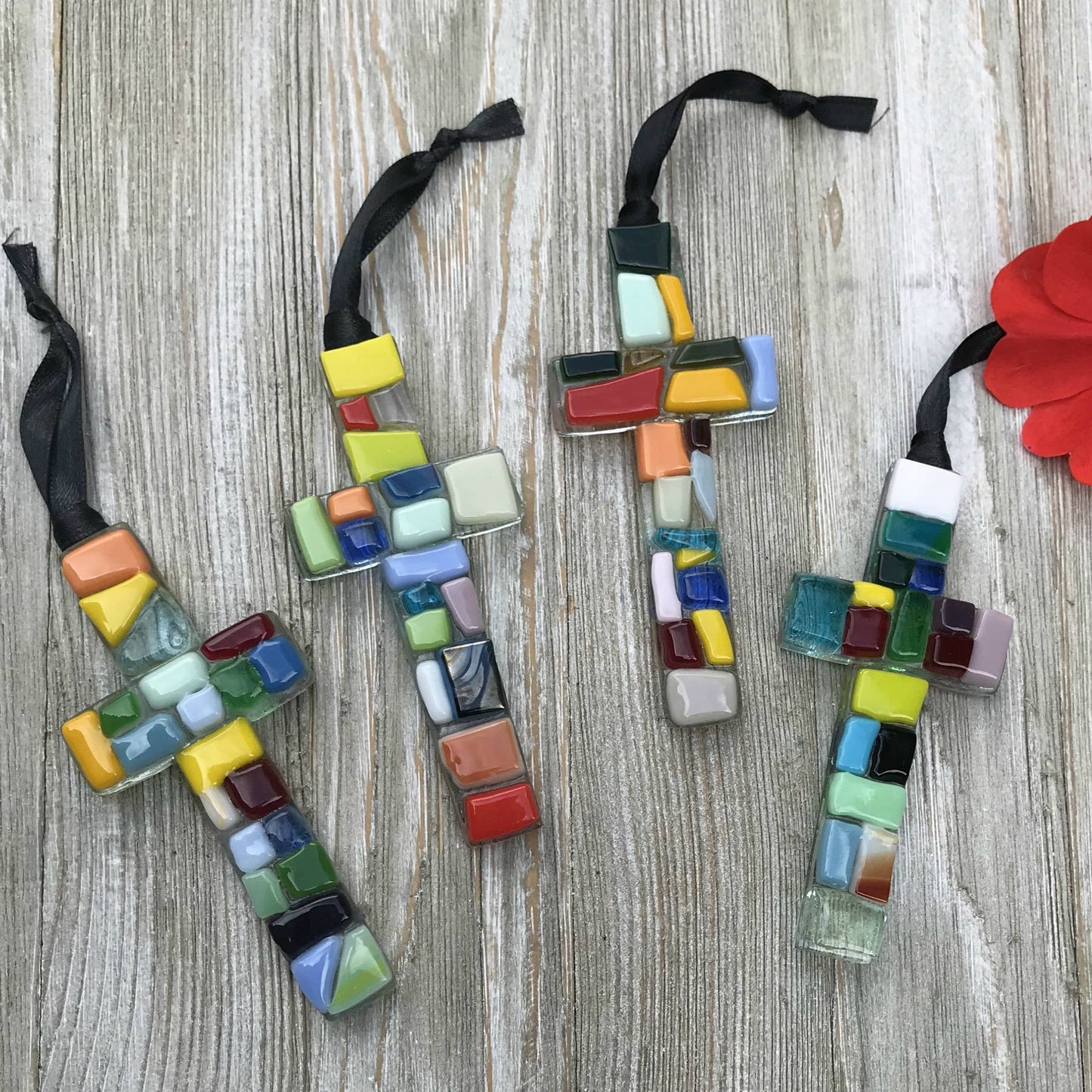 Prayers For You Support Gift USA Handmade Glass Cross 4477