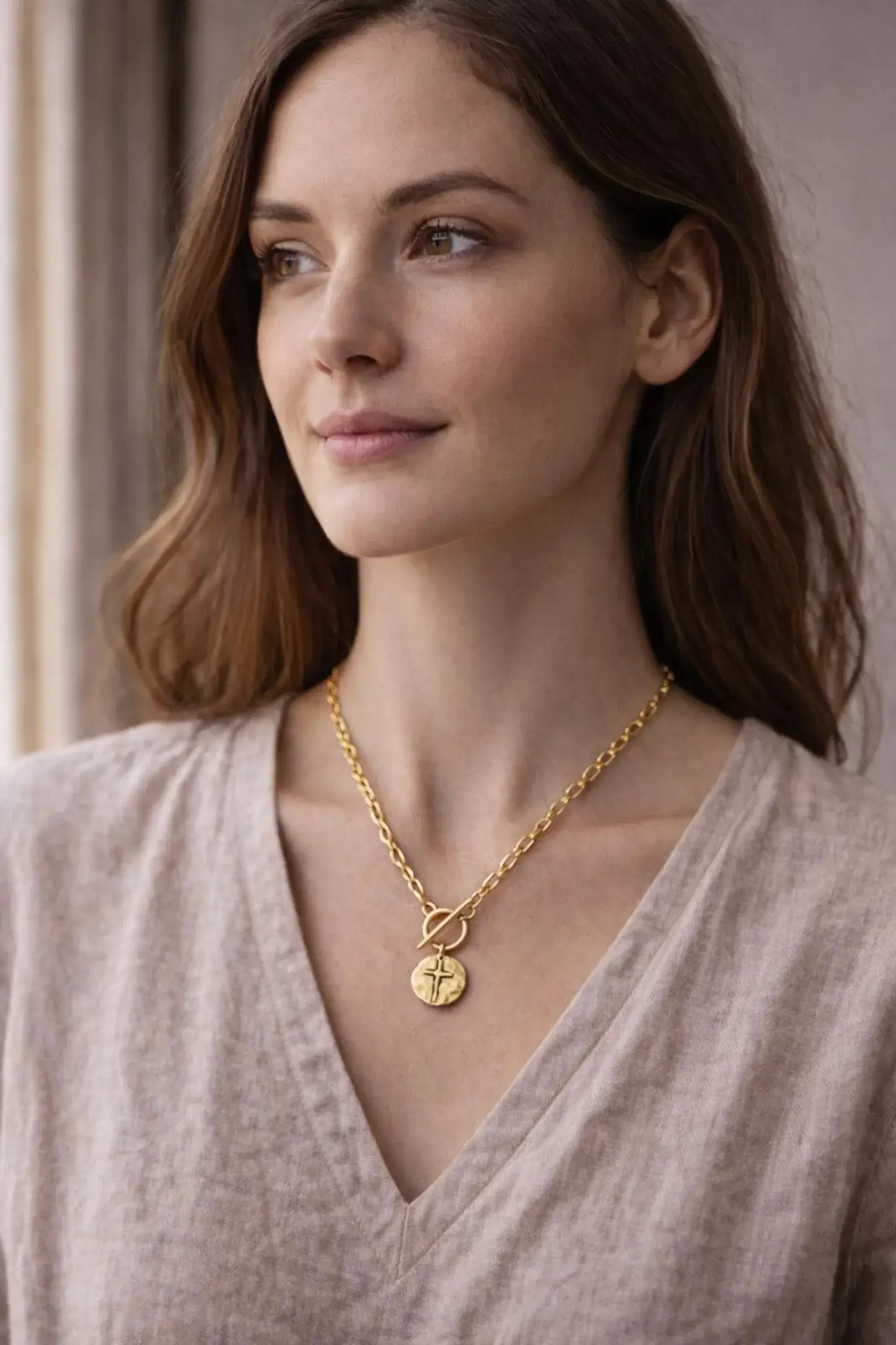 Faith Endures Cross Necklace – Gold Paperclip Chain 18"