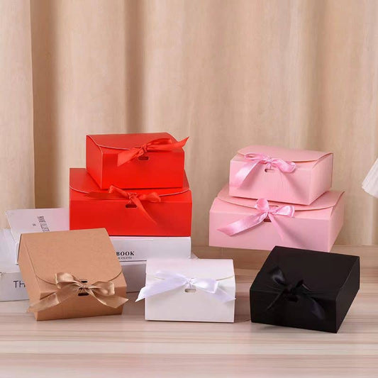 24pcs, 5 colors 3 sizes square paper gift box w/ ribbon