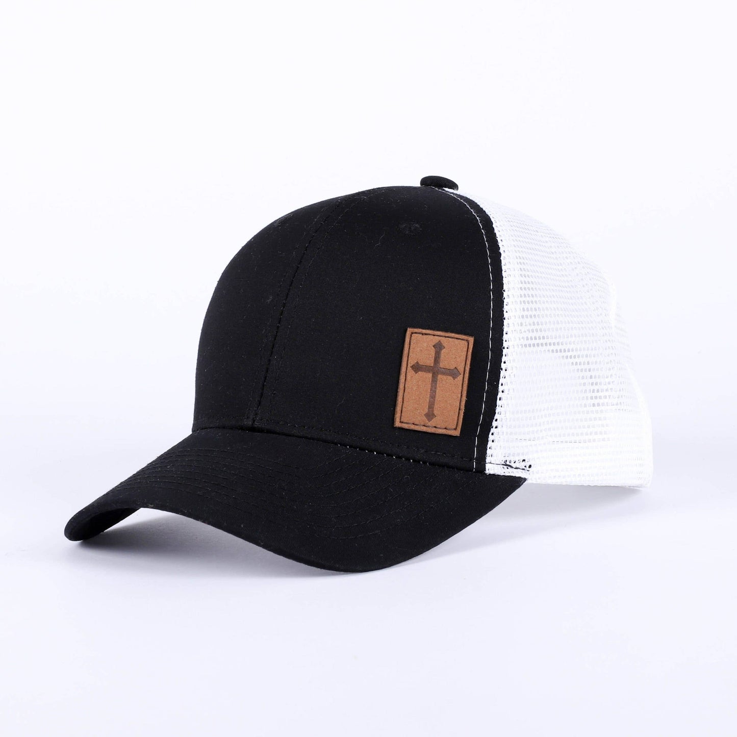 Trucker Hat with Cross Patch - Black & White