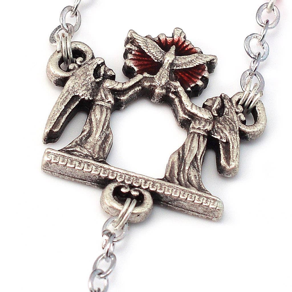 Holy Spirit Red Glass & Silver Rosary