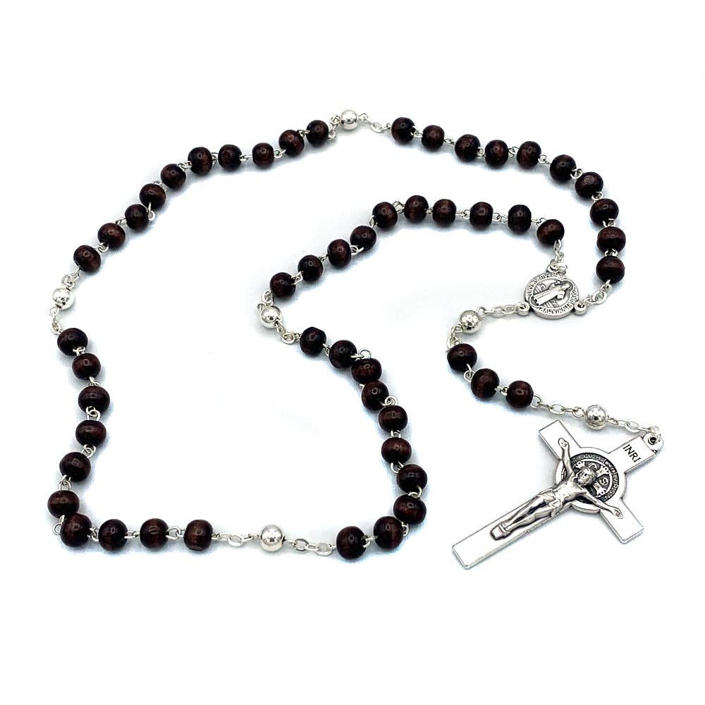 Rosary Brown Wooden Beads St Benedict