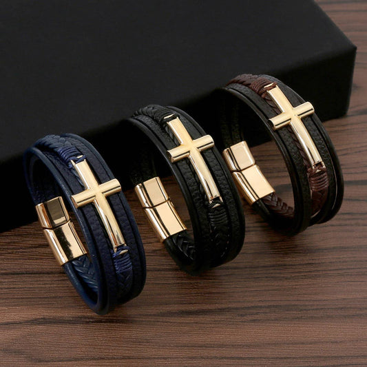 LEATHER HANDWOVEN MAGNET BUCKLE BRACELET